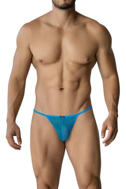 Cut4Men Mini-Brief in Blau in Nahaufnahme, transparente Netzstruktur im Detail