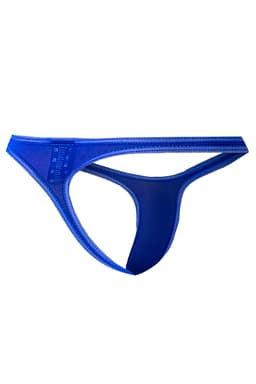 Cut4Men Micro Thong Netz Slip in Blau, am Körper getragen zur Veranschaulichung der Passform