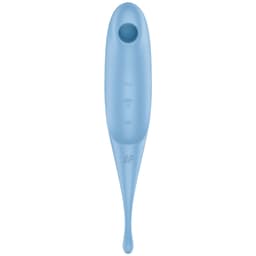 Satisfyer Twirling Pro Druckwellenvibrator aus medizinischem Silikon seitlich mit Druckwellenaufsatz im Detail