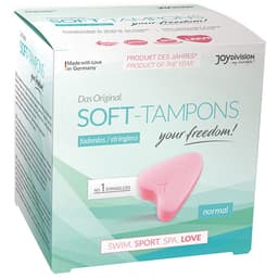 JoyDivision Soft-Tampons, Rückseite der Verpackung mit Produktinformationen
