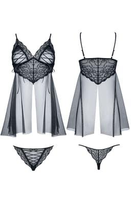 Demoniq Clotilde Babydoll in schwarz, Ansicht von hinten in voller Länge