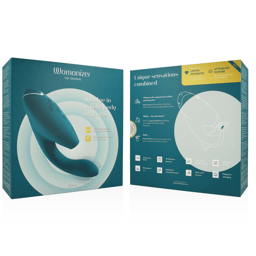 Verpackung des Womanizer Duo 2 in Petrolblau mit Produktabbildung