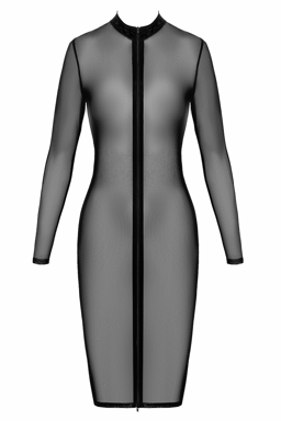 Noir Handmade Netzkleid in Schwarz, Detailaufnahme des vorderen 2-Wege-Reißverschlusses