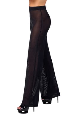 Noir Handmade F374 Onyx Sheer Palazzo Hose in Schwarz, weitere Nahaufnahme des Materials