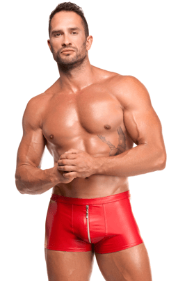Noir Handmade Ignite Herren-Shorts in Rot, Rückansicht mit erkennbaren Schnittdetails
