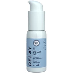 Mister Size Delay Gel, Pumpspender und Etikett im Detail – Detailaufnahme des Produkts