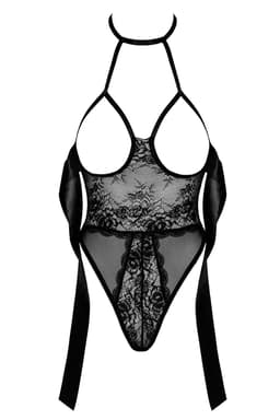 Kissable Stringbody in Schwarz, Detailaufnahme des Hakenverschlusses am Neckholder