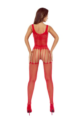 Passion BS119 Ouvert-Bodystocking in Rot, Rückenansicht mit Netzstruktur im Detail