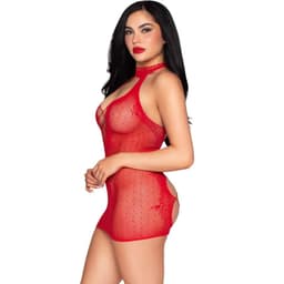 Rotes Leg Avenue Minikleid, Detail der Herzdetails im Punktnetz