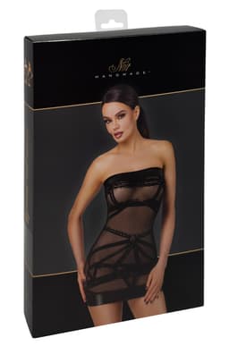 Noir Handmade F359 Off-shoulder Minikleid in Schwarz, seitliche Ansicht am Körper getragen