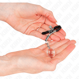 Kink Nippelklemmen mit Glasperlen in Silber im Größenvergleich, 6 cm lang