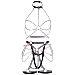 Leg Avenue Neckholder-Harness, Ansicht von schräg vorne mit Perlensträngen