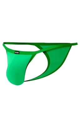 Cut4Men Tanga Kini in Türkis, Detailansicht des gummierten Logos am Bund