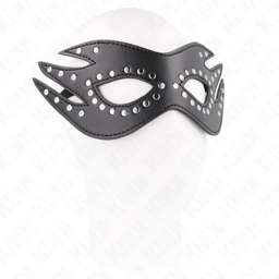 Kink Kunstledermaske Modell 3 in der Gesamtansicht, Nietenbesatz auf der Vorderseite