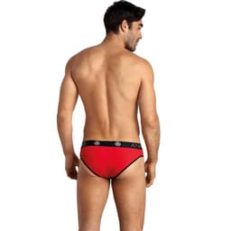 Anais Men Soul Herrenslip in Rot mit schwarzem Kontrastrand, Rückansicht mit Blick auf den Sitz