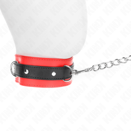 KINK Halsband mit rotem Riemen, Nahaufnahme des Verschlusses und der Metalldetails
