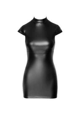 Noir Handmade Minikleid, Nahaufnahme des Wetlook-Materials