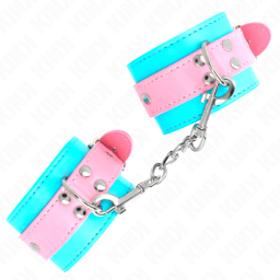 Kink Handgelenkfesseln in Blau/Rosa im Größenvergleich, verstellbar 16–28 cm
