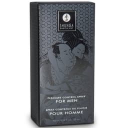 Shunga Pleasure Control Spray, Rückseite mit Anwendungshinweisen