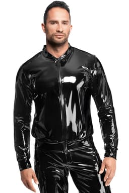 Noir Handmade Lack-Jacke in Schwarz, komplette Gesamtansicht von vorne