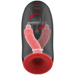 Jamyjob Swing-R Masturbator in Schwarz mit roter Innenseite, Gesamtansicht
