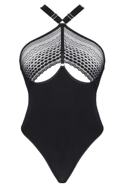 Demoniq LadyX Trini – Body aus blickdichtem Stoff und Spitze, Ansicht im Ganzkörper-Look