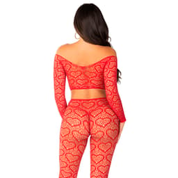 Nahaufnahme des elastischen Materials von Leg Avenue Crop Top und Strumpfhose