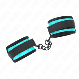 Kink Handgelenkfesseln in Schwarz-Blau im Größenvergleich, verstellbar 18–32 cm