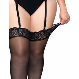 Leg Avenue Nylonstrümpfe in Schwarz mit Spitzenabschluss Materialstruktur des Gewebes in Nahaufnahme