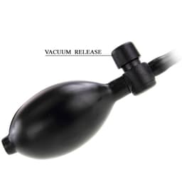 Baile aufblasbarer Vibro-Dildo im Größenvergleich neben der Handpumpe