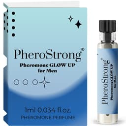 PheroStrong Glow Up for Men Parfum in der 1-ml-Probiergröße im Größenvergleich