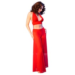 Rotes Chilirose Set, Bindetop von vorn mit gebundenem Ausschnitt im Detail