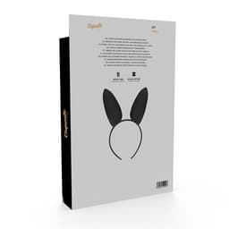 Coquette Chic Desire Stirnband mit Hasenohren aus veganem Leder, Verpackung mit Markenlogo und Produktabbildung
