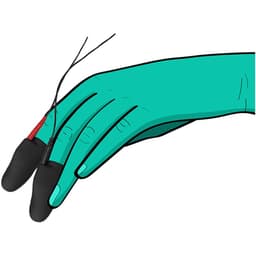 ElectraStim Explorer Elektro-Fingerhülsen im Größenvergleich in der Hand