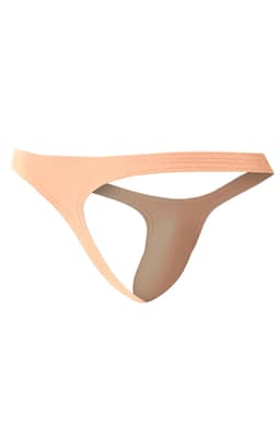 Cut4Men Micro Thong Slip in Pfirsich, am Körper getragen zur Veranschaulichung der Passform