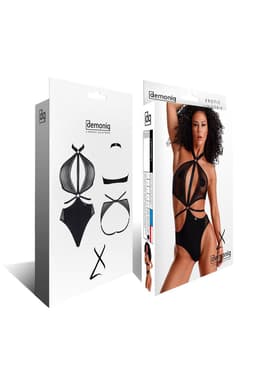 Demoniq LadyX Perla Ouvert-Body, im Größenvergleich getragen
