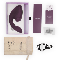 Womanizer Duo Next Klitoris- und G-Punkt-Stimulator in Dunkellila, mit magnetischem USB-Ladekabel an den Ladekontakten