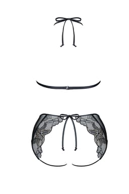 Demoniq Mathilde Dessous-Set in schwarz-gold, Detailansicht der Träger und Nähte
