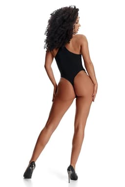 Demoniq LadyX Trini – Body aus blickdichtem Stoff und Spitze, Rückansicht mit Verschluss im Detail