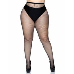 Leg Avenue Netzstrumpfhose in Plus Size aus schwarzem Polyamid, angenähter Bund in der Nahaufnahme