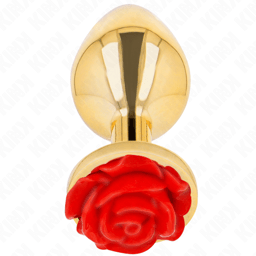 Kink Edelstahl-Analplug in Roségold mit roter Rose Oberfläche und Materialstruktur in Nahaufnahme