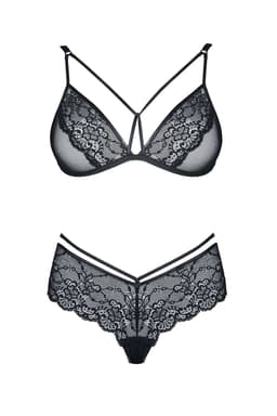 Demoniq Grace Dessous-Set in schwarz, am Model getragen, Frontansicht