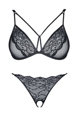 Demoniq Gabrielle Dessous-Set in schwarz, am Model getragen, Frontansicht