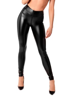Noir Handmade Wetlook-Leggings in Schwarz, komplette Gesamtansicht von vorne fotografiert
