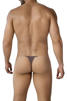 Cut4Men Seamless Thong String in Mokka, Ansicht von der Seite mit Detail auf Material und Logo