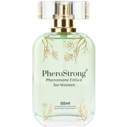 PheroStrong Entice Pheromon-Parfum von der Seite, Flakonhals und Verschluss im Detail