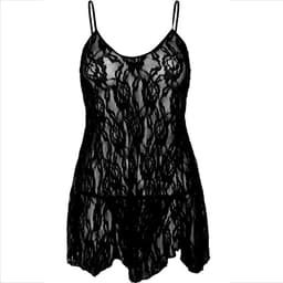 Detailaufnahme der floralen Spitze der Leg Avenue Chemise in Schwarz