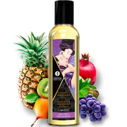 Shunga Fruity Kisses Kit, Detailansicht des Wärmeöls in Studioqualität fotografiert