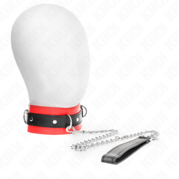 KINK Halsband mit rotem Riemen, Gesamtansicht des Halsbands, präsentiert in natürlichem Licht