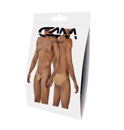 Cut4Men Low-Rise-Slip mit Bulge-Effekt in Sandgold, am Körper getragen fotografiert